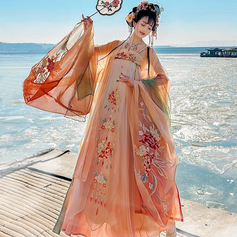 Hanfu za odrasle, Tang stil, jednodijelni ruqun s izvezenim širokim rukavima, set za fotografiranje, svakodnevno nošenje