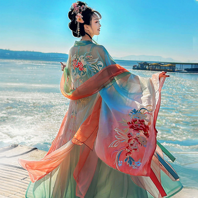 Hanfu za odrasle, Tang stil, jednodijelni ruqun s izvezenim širokim rukavima, set za fotografiranje, svakodnevno nošenje