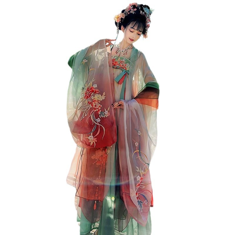 Hanfu za odrasle, Tang stil, jednodijelni ruqun s izvezenim širokim rukavima, set za fotografiranje, svakodnevno nošenje