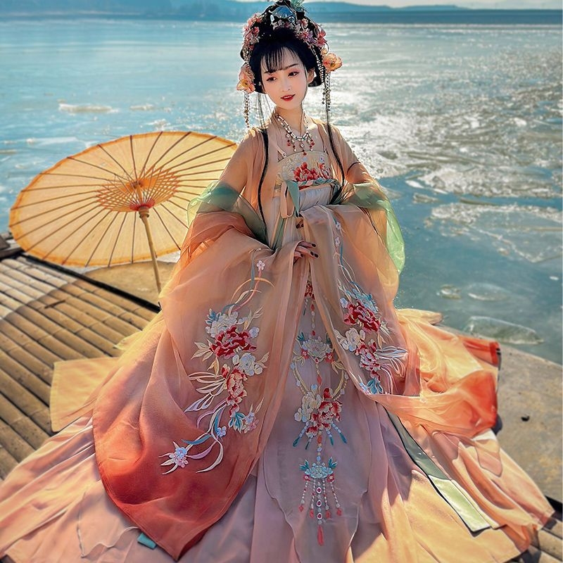 Hanfu za odrasle, Tang stil, jednodijelni ruqun s izvezenim širokim rukavima, set za fotografiranje, svakodnevno nošenje