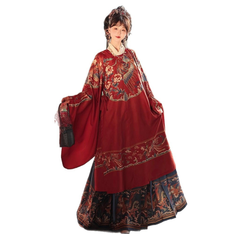 Hanfu za najbolju prijateljicu: Ming stil ispisana duga haljina s okruglim izrezom i Mamian suknja, jesensko-zimski outfit set