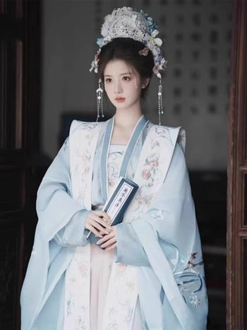 Hanfu u Song dinastiji za žene: top s kratkim rukavima i širokim rukavima, prozirni kaput i suknja do struka, eterični antički stil