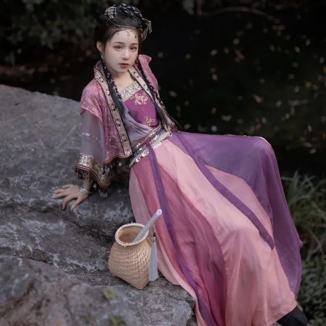 Ženski Hanfu u stilu Song: kratka jakna s preklopnim ovratnikom, top s trakama, suknja s dvanaest plisova, jesen-zima
