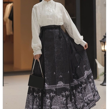 Hanfu ženski set u Ming stilu, svakodnevni komad, vitka silueta, suknja s dizajnom horse-face, moderno kinesko nadahnuće.