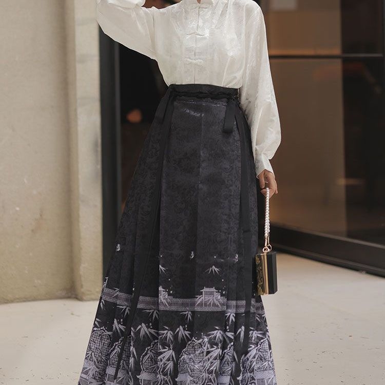 Hanfu ženski set u Ming stilu, svakodnevni komad, vitka silueta, suknja s dizajnom horse-face, moderno kinesko nadahnuće.