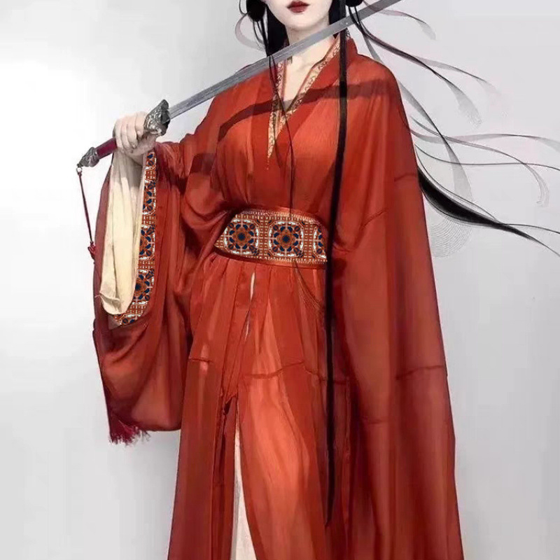 Ženski hanfu plesni komplet s dugim repom i ravnim rubom