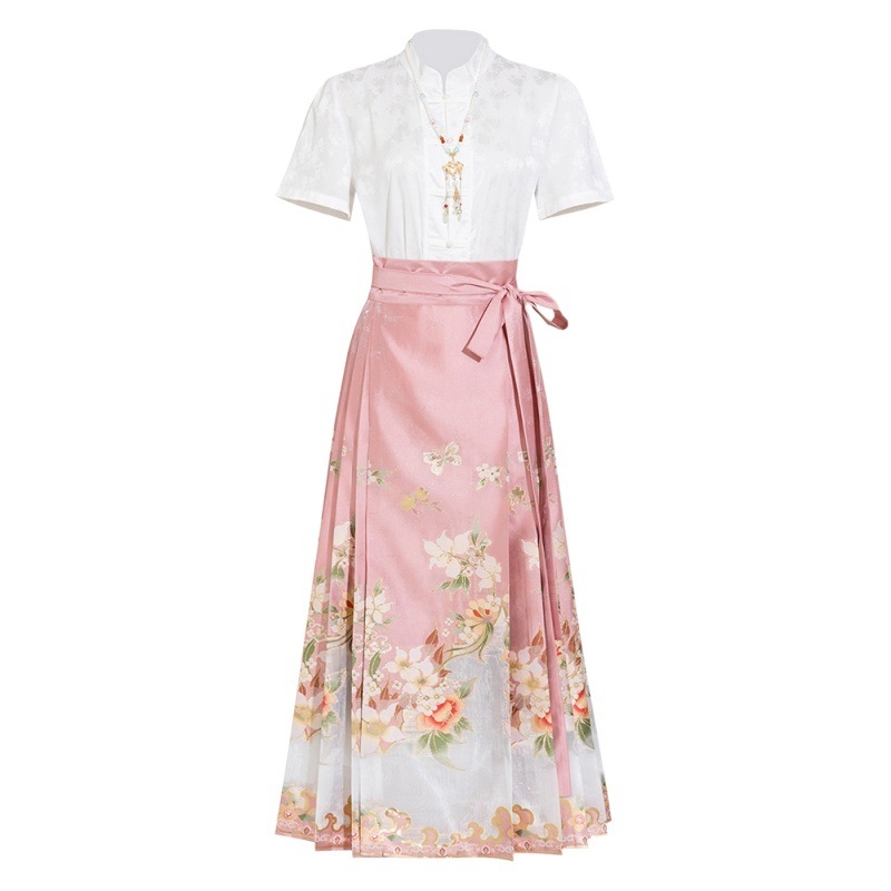 Na skladištu Hanfu suknja s zlatnim nitima, novi kineski stil, etnički stil, duljina 4,5 m, ružičasta