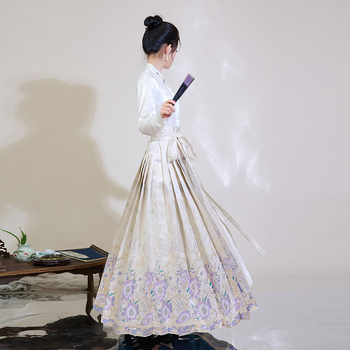 Hanfu suknja s zlatnom niti i cvjetnim vezom, horse-face stil, novi kineski stil, duljina 4,5 m