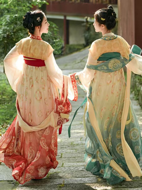 Hanfu ženski kineskog stila drevni kostim s vezom, dvodijelni set: gornji dio i suknja u stilu Tang