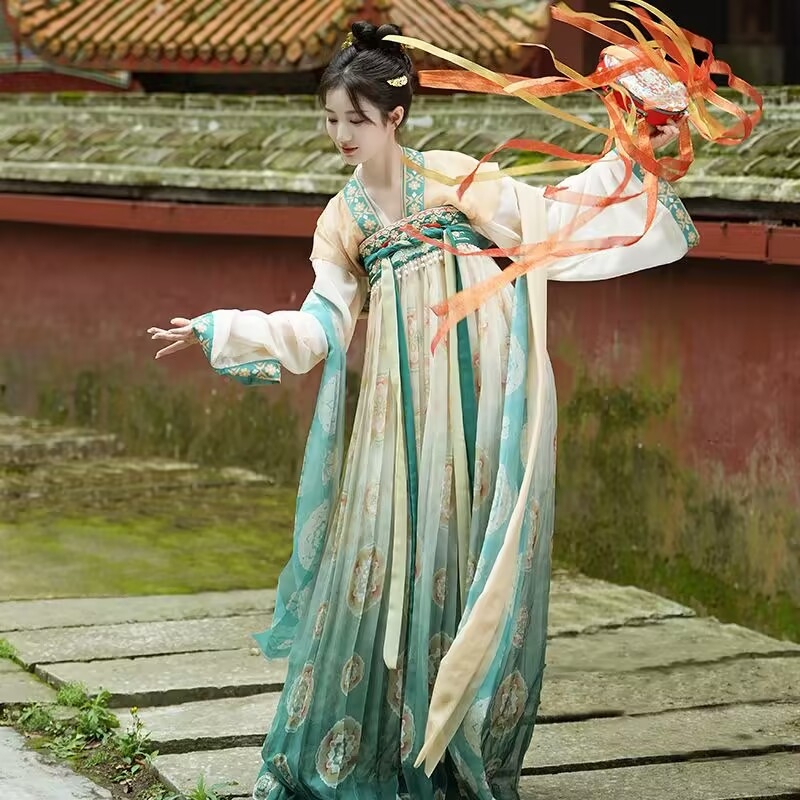 Hanfu ženski kineskog stila drevni kostim s vezom, dvodijelni set: gornji dio i suknja u stilu Tang