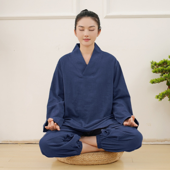 100% pamut meditációs ruházat szett hosszú ujjú, V-nyakú, lazán szabott, böjt és meditációhoz