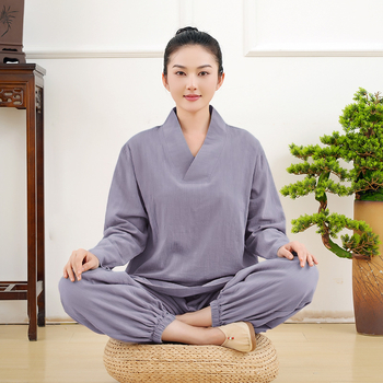 100% pamut meditációs ruházat szett hosszú ujjú, V-nyakú, lazán szabott, böjt és meditációhoz