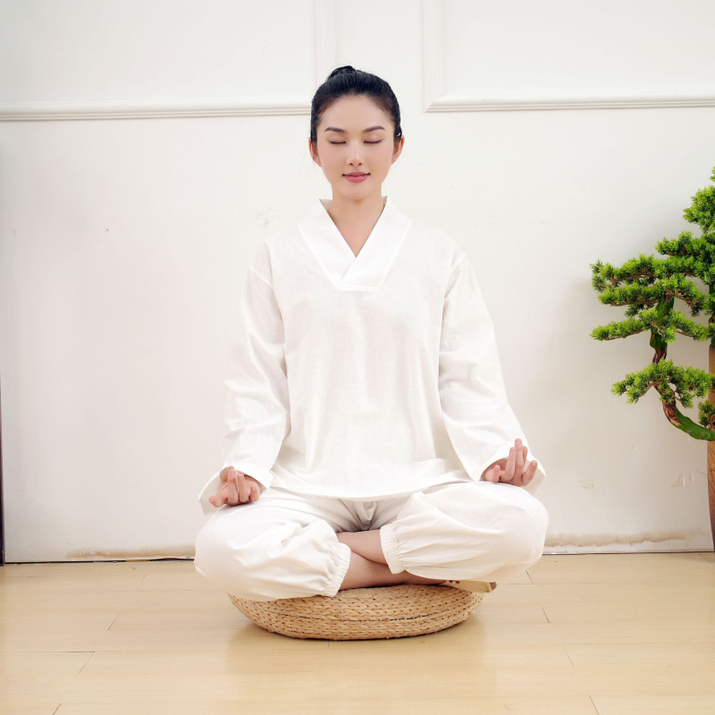 100% pamut meditációs ruházat szett hosszú ujjú, V-nyakú, lazán szabott, böjt és meditációhoz