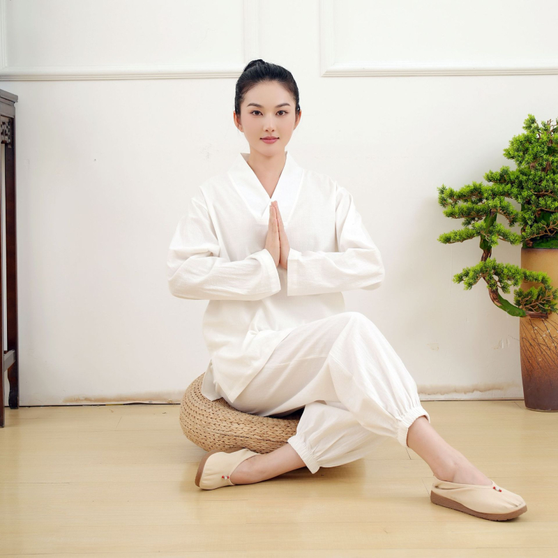 100% pamut meditációs ruházat szett hosszú ujjú, V-nyakú, lazán szabott, böjt és meditációhoz