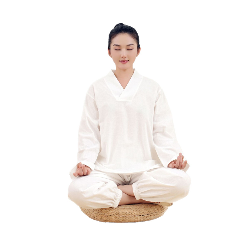 100% pamut meditációs ruházat szett hosszú ujjú, V-nyakú, lazán szabott, böjt és meditációhoz