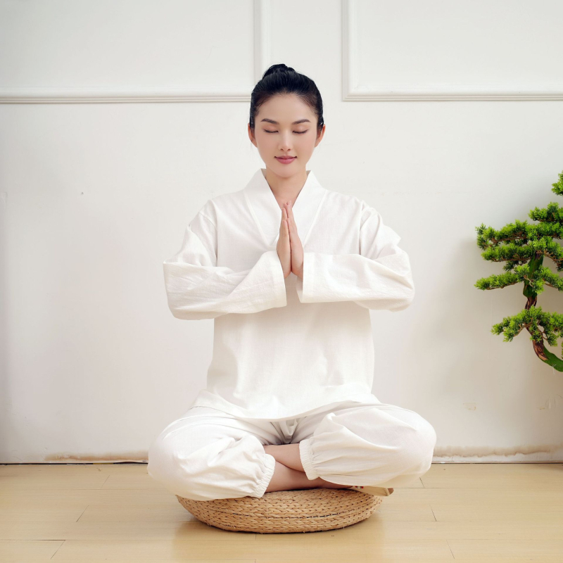 100% pamut meditációs ruházat szett hosszú ujjú, V-nyakú, lazán szabott, böjt és meditációhoz