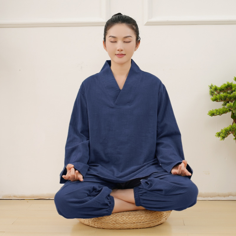 100% pamut meditációs ruházat szett hosszú ujjú, V-nyakú, lazán szabott, böjt és meditációhoz