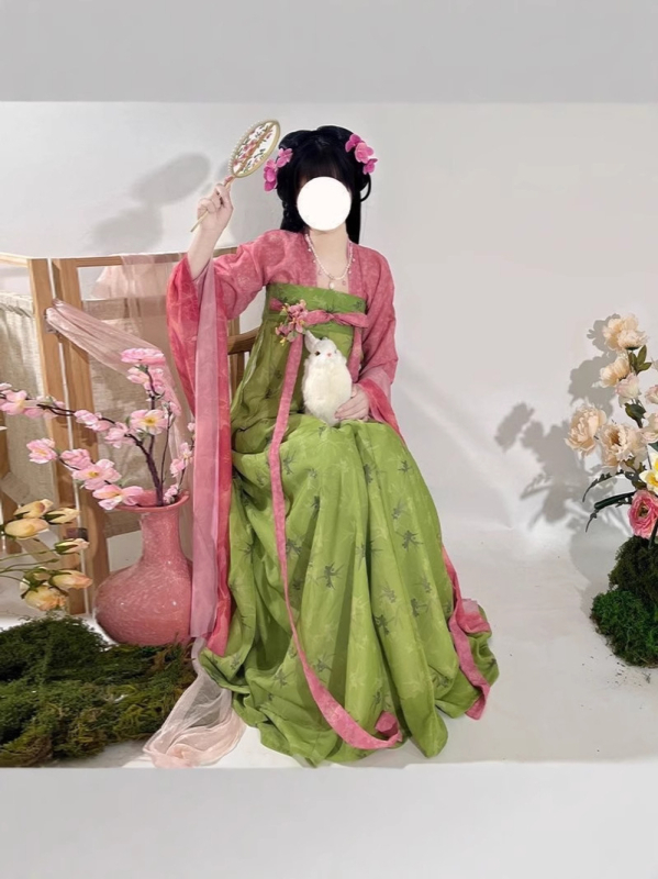 Hanfu set s tiskom u stilu Tang dinastije, top dužine do prsa i suknja, za svakodnevnu nosnju u proljeće i ljeto.