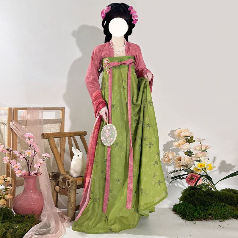 Hanfu set s tiskom u stilu Tang dinastije, top dužine do prsa i suknja, za svakodnevnu nosnju u proljeće i ljeto.