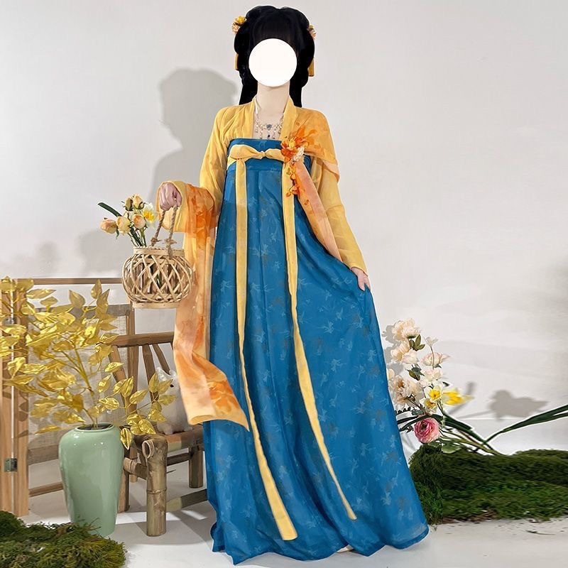 Hanfu set s tiskom u stilu Tang dinastije, top dužine do prsa i suknja, za svakodnevnu nosnju u proljeće i ljeto.