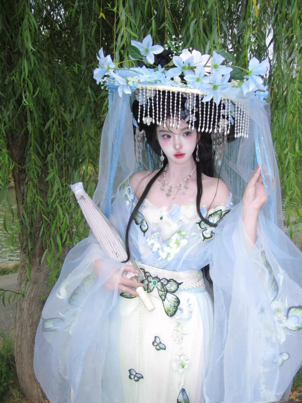 Ženska Hanfu suknja s raskošnim vezom, inspirirana dinastijama Sjeverne i Južne, motiv leptira, svakodnevni eterični stil