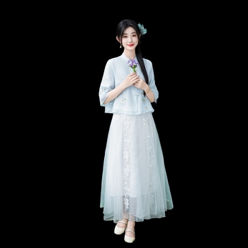 Ženski Hanfu set s vezenjem u kineskom stilu, zen motiv čaja, ljeto