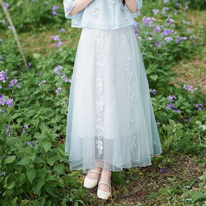 Ženski Hanfu set s vezenjem u kineskom stilu, zen motiv čaja, ljeto
