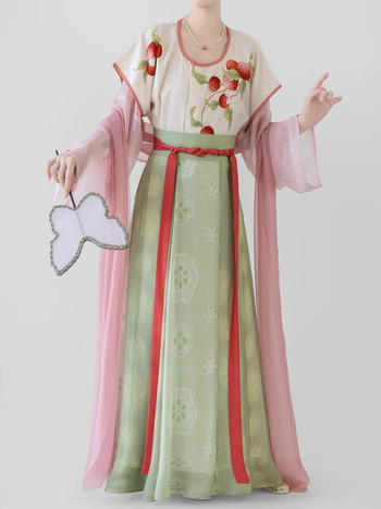 Original Tang stil Hanfu za žene, proljeće-ljeto, [Little Lychee] ispis, suknja s osam panela do struka, geometrijski uzorak, uglađeni ljetni stil