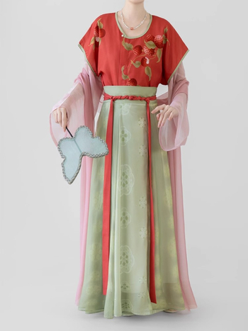 Original Tang stil Hanfu za žene, proljeće-ljeto, [Little Lychee] ispis, suknja s osam panela do struka, geometrijski uzorak, uglađeni ljetni stil