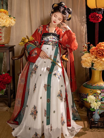 Ženski hanfu Tang stil, restaurirani model, gornji dio do prsa s izvezenom i suknja, nacionalni stil, proljetno-ljetna svakodnevna odjeća