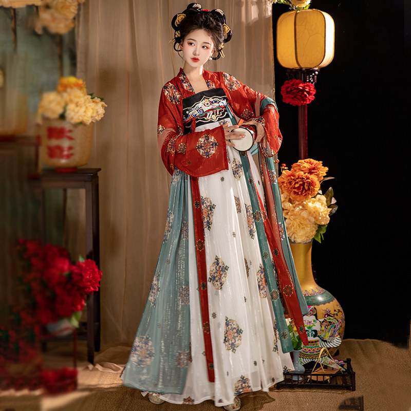 Ženski hanfu Tang stil, restaurirani model, gornji dio do prsa s izvezenom i suknja, nacionalni stil, proljetno-ljetna svakodnevna odjeća