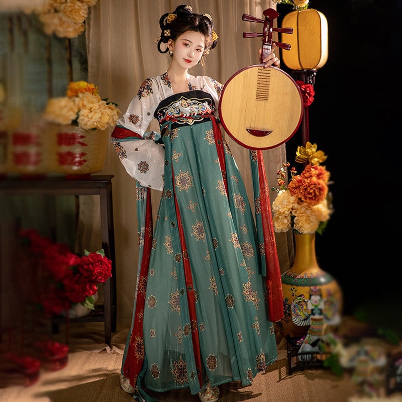 Ženski hanfu Tang stil, restaurirani model, gornji dio do prsa s izvezenom i suknja, nacionalni stil, proljetno-ljetna svakodnevna odjeća
