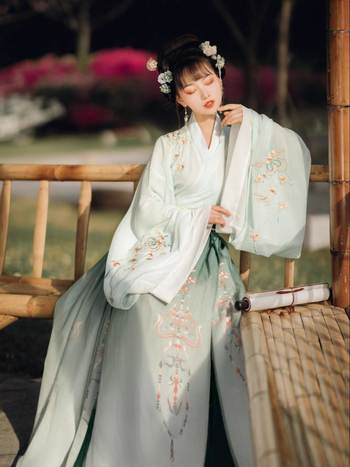 Ženski Hanfu dvodijelni set s preklopnim ovratnikom, top do struka i širokim rukavima, Wei Jin stil, svakodnevna odjeća za proljeće i jesen.