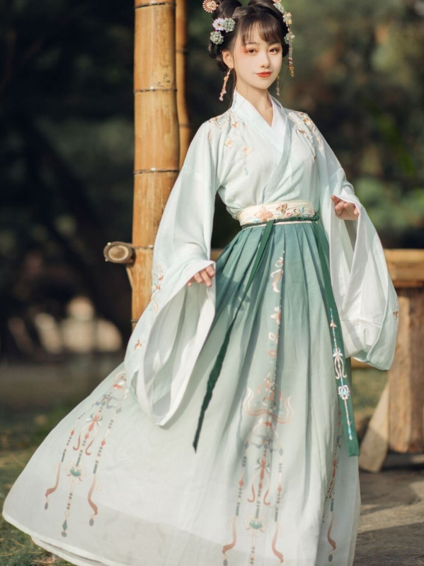 Ženski Hanfu dvodijelni set s preklopnim ovratnikom, top do struka i širokim rukavima, Wei Jin stil, svakodnevna odjeća za proljeće i jesen.