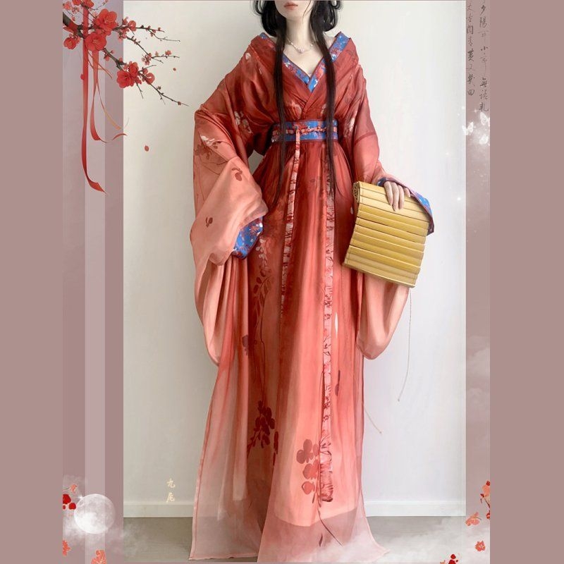 Ženski Hanfu cosplay kostim — haljina u stilu Država u ratu s produženim šlepom, križnim ovratnikom, restaurirani dizajn za svakodnevnu jesen/zimu