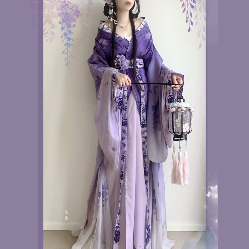 Ženski Hanfu cosplay kostim — haljina u stilu Država u ratu s produženim šlepom, križnim ovratnikom, restaurirani dizajn za svakodnevnu jesen/zimu