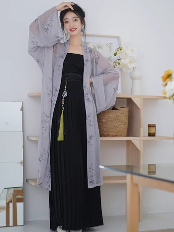 Hanfu Čanggân hram, plisirana suknja s ravnim rukavima, inspirirana dinastijom Song, geometrijski žakard, proljeće 2025