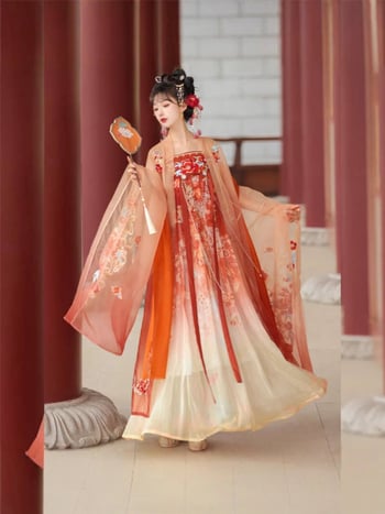 Hanfu set za žene s teškom izvezom Hezi suknja, inspiriran dinastijom Tang, dužina do prsa, svakodnevna upotreba kroz četiri sezone