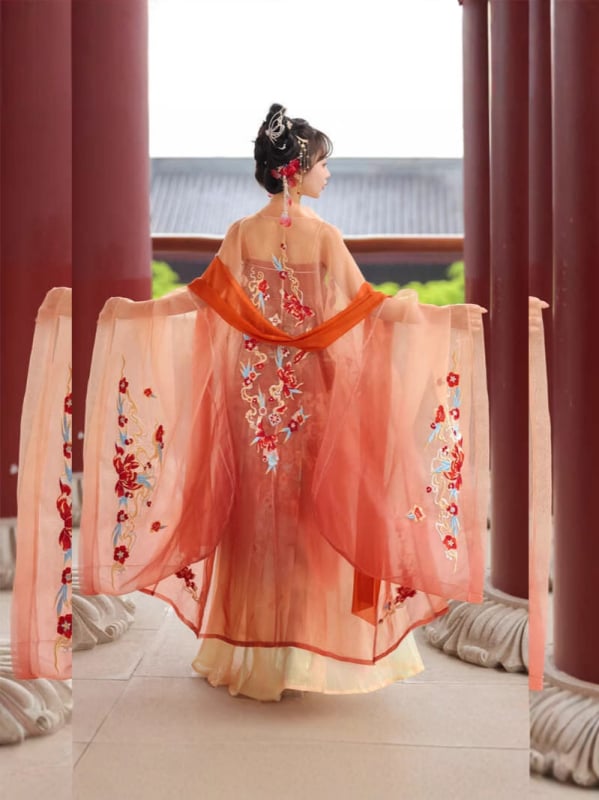 Hanfu set za žene s teškom izvezom Hezi suknja, inspiriran dinastijom Tang, dužina do prsa, svakodnevna upotreba kroz četiri sezone