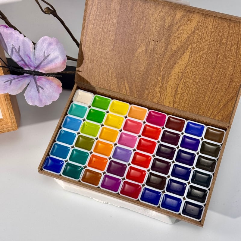 Set akvarela s 48 boja u drvenoj kutiji za crtanje i DIY umjetnost