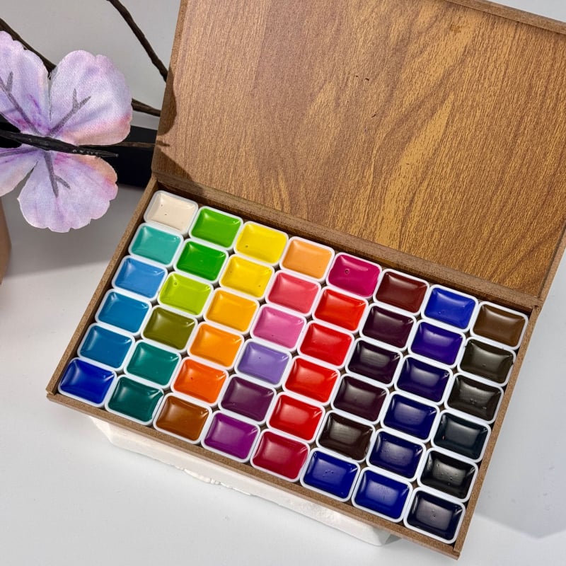 Set akvarela s 48 boja u drvenoj kutiji za crtanje i DIY umjetnost
