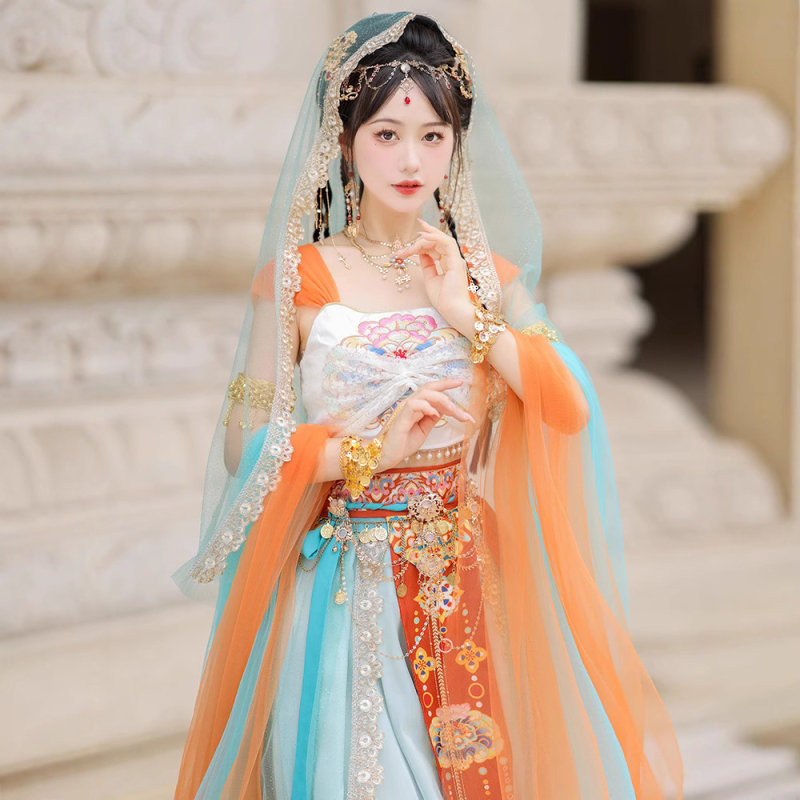 Dunhuangski egzotični Hanfu plesni haljina za žene, Han elementi, princeza Tianzhu, božica Zapadnog područja