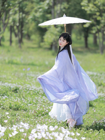 Ženski Hanfu u Wei–Jin stilu, očaravajući drevni izgled, dugi široki rukavi, preklopni ovratnik, jednodelna haljina iz dinastija Južne i Sjeverne