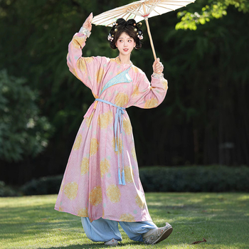 Yongle – Nova original Hanfu u Tang stilu s okruglim izrezom, velikim printom, proljetno-jesenski stil, lampionske hlače