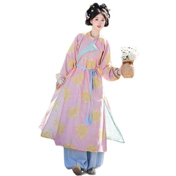Yongle – Nova original Hanfu u Tang stilu s okruglim izrezom, velikim printom, proljetno-jesenski stil, lampionske hlače