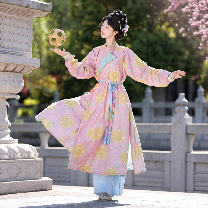 Yongle – Nova original Hanfu u Tang stilu s okruglim izrezom, velikim printom, proljetno-jesenski stil, lampionske hlače