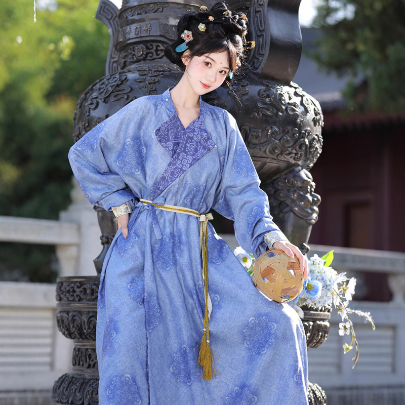 Yongle – Nova original Hanfu u Tang stilu s okruglim izrezom, velikim printom, proljetno-jesenski stil, lampionske hlače