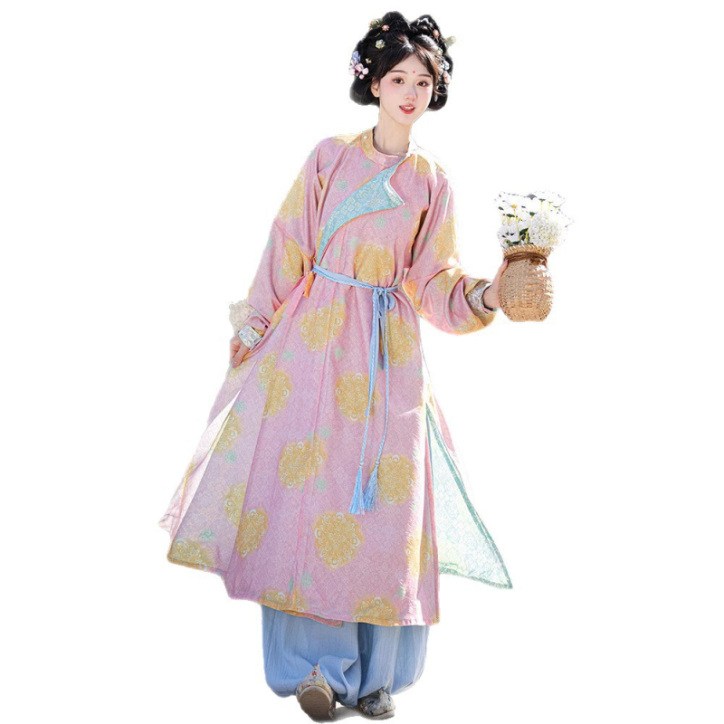 Yongle – Nova original Hanfu u Tang stilu s okruglim izrezom, velikim printom, proljetno-jesenski stil, lampionske hlače