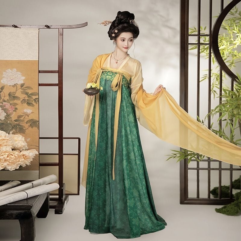 Ženski hanfu, 2025. Tang stil, ru suknja do prsa s kaputom iz hrama Famen, svakodnevni elegantan izgled za proljeće i ljeto.