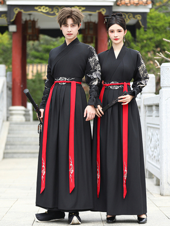 Unisex Hanfu set za par, s krstnim ovratnikom, inspiriran dinastijom Song, s motivom zmaja